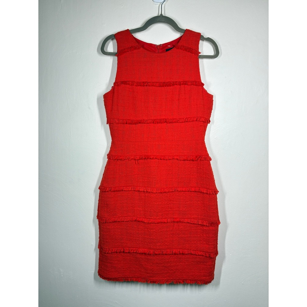 J Crew Orange Tweed Fringe Sheath Dress Size 4 Sleeveless Business Preppy Career
